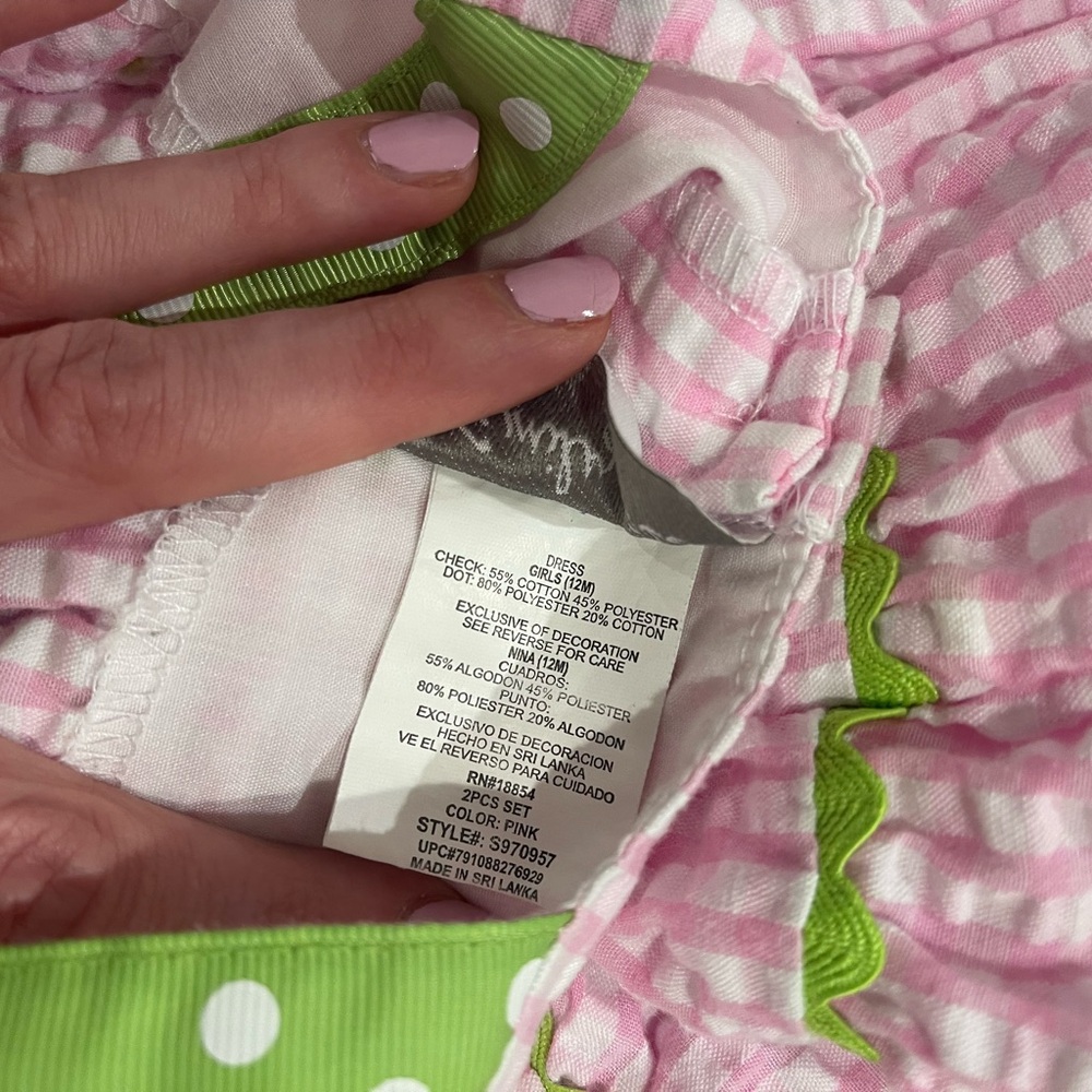 Pink and Green Gingham Baby Dress with Bloomers - Picture 5 of 5